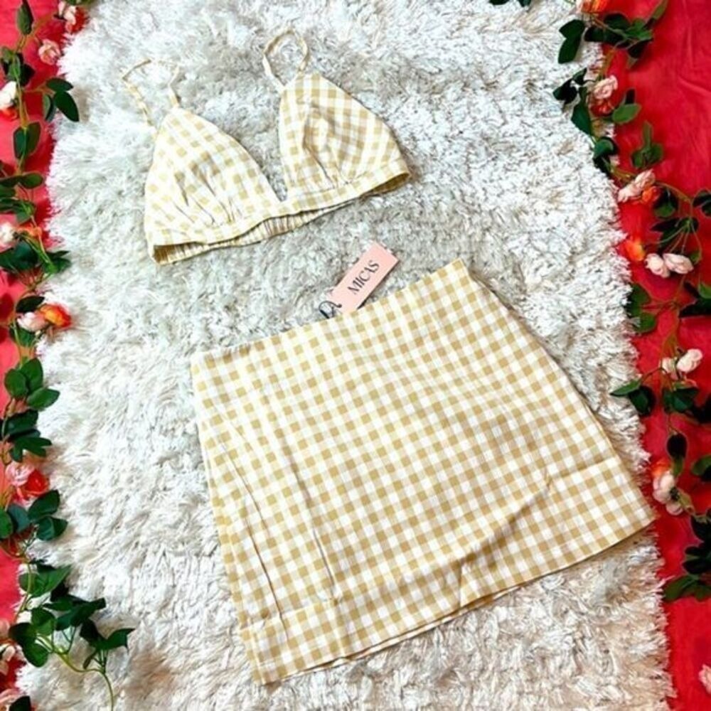 Micas Checked Print Bra Top And Skirt Set Size M - Picture 3 of 13